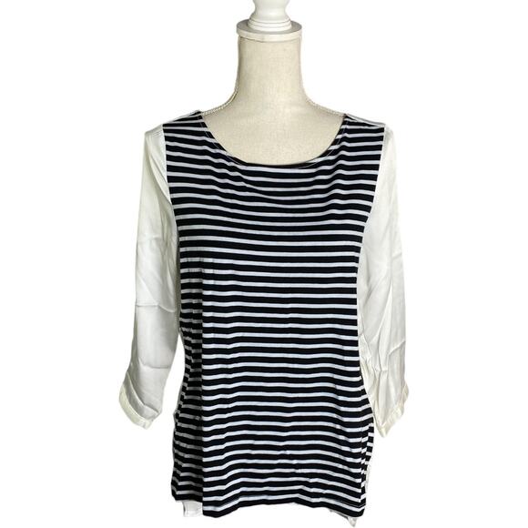The Limited Black White Striped Semi Sheer High Low Medium Nautical Blouse - Picture 1 of 12
